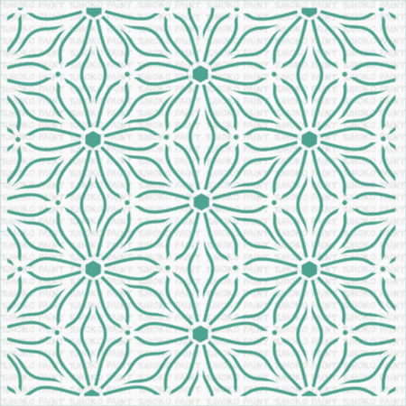 2021-30X30-8 Paint Stencils featuring a teal floral geometric pattern for creative projects.