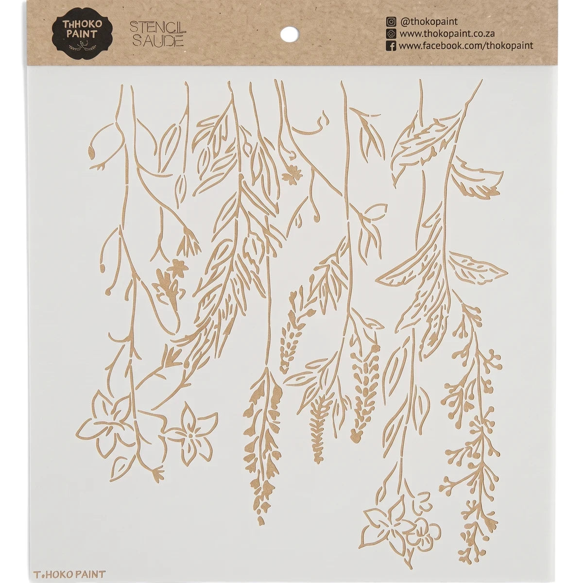 Brown 2021-45-1 Paint Stencil with an intricate hanging botanical design of leaves and flowers for craft projects.