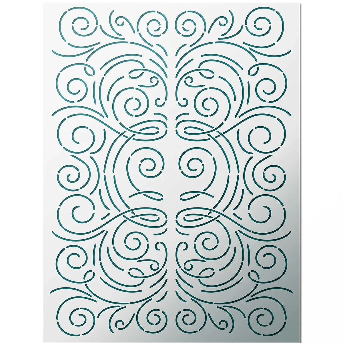 2021-A3-1 Paint Stencils featuring an intricate teal swirling abstract pattern on a white background, perfect for craft