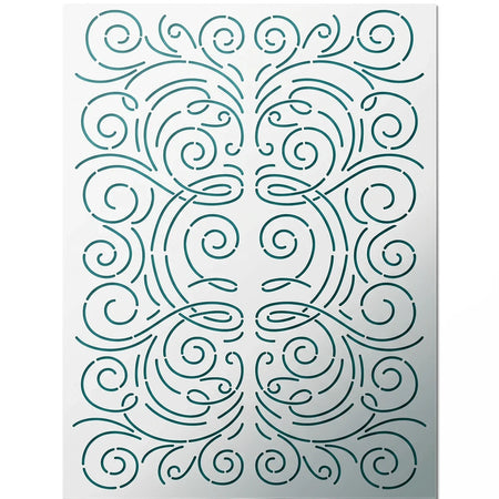 2021-A3-1 Paint Stencils featuring an intricate teal swirling abstract pattern on a white background, perfect for craft