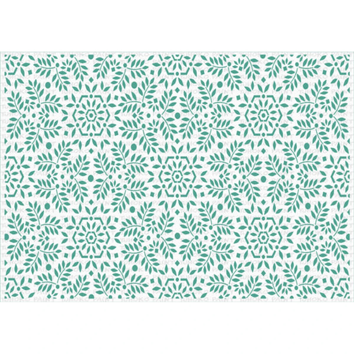 2021-A3-2 Paint Stencils featuring a repeating teal floral and geometric pattern on a white background, full frame.