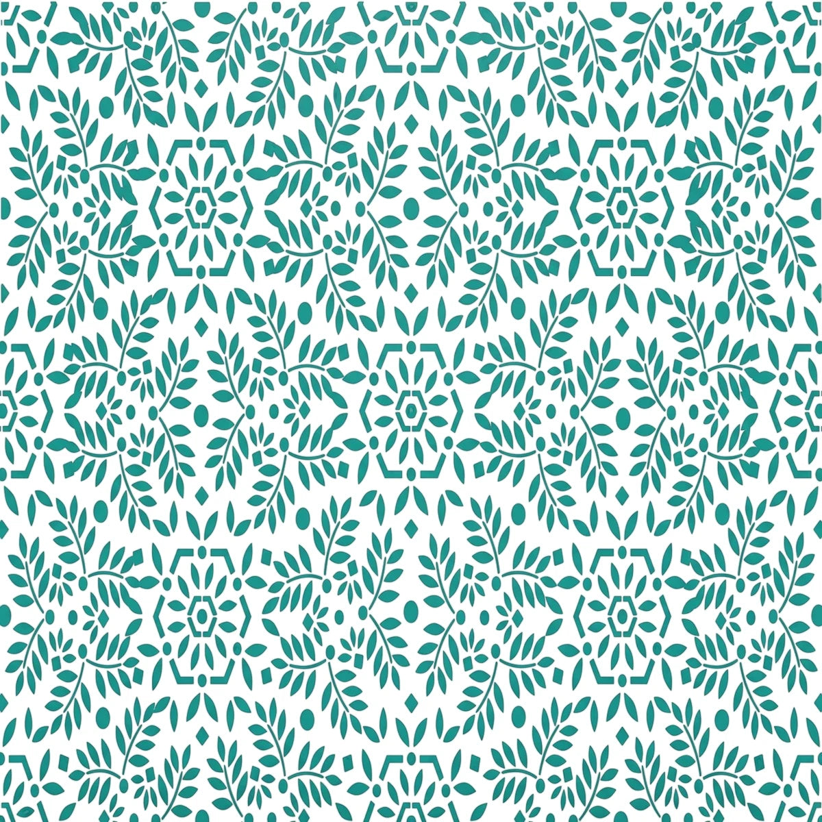 2021-A3-3 Paint Stencils featuring a repeating teal leafy and geometric pattern on a white background, perfect for craft
