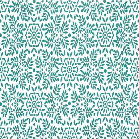 2021-A3-3 Paint Stencils featuring a repeating teal leafy and geometric pattern on a white background, perfect for craft