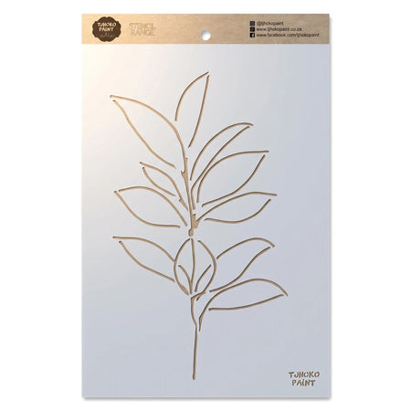 2021-A4-3 Paint Stencils by TJHOKO PAINT with a detailed botanical leaf and plant design in brown, shown flat on a light