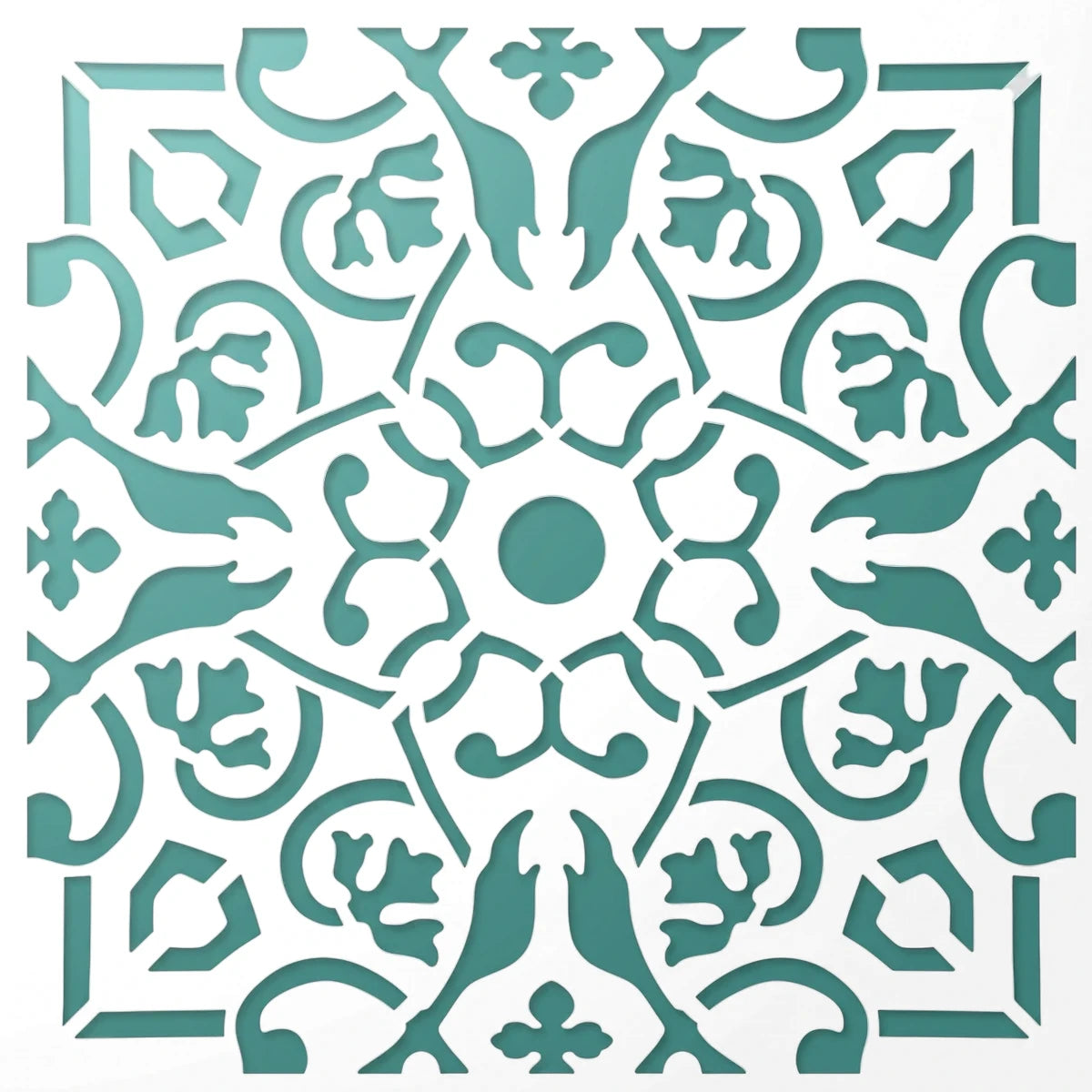 2022-150-2 Paint Stencils featuring a symmetrical teal floral and geometric decorative pattern for crafts.