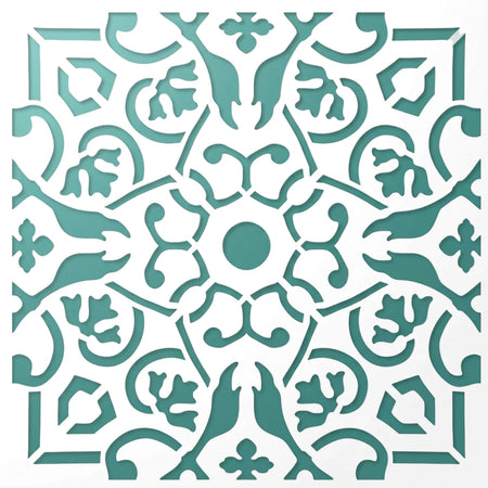 2022-150-2 Paint Stencils featuring a symmetrical teal floral and geometric decorative pattern for crafts.