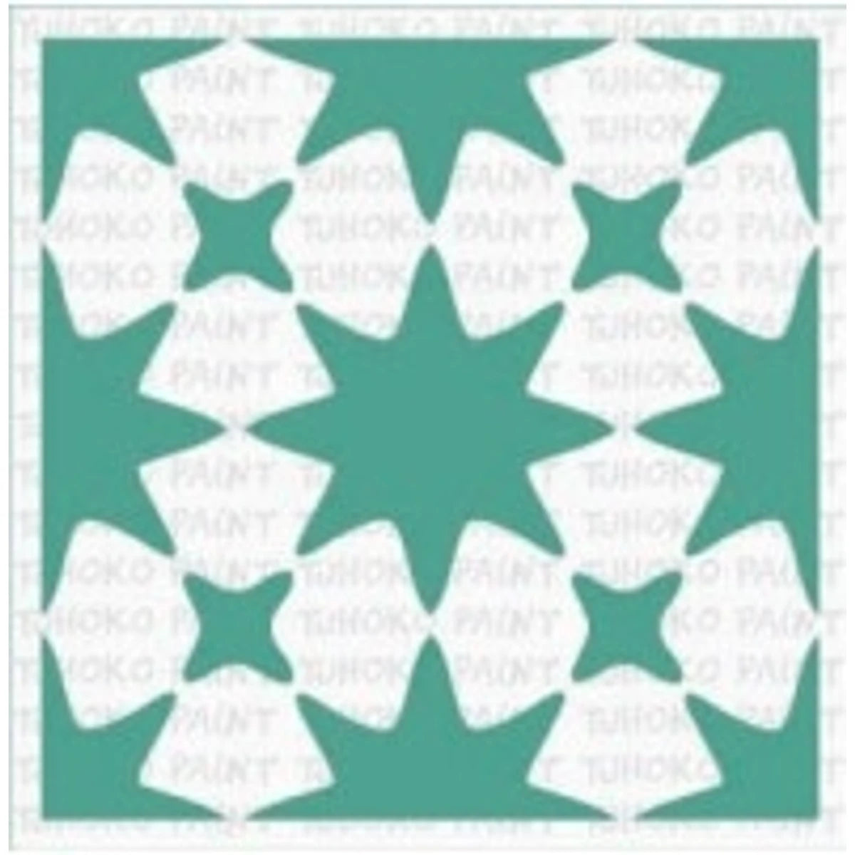 Teal 2022-150-7 paint stencil with a repeating geometric star and square pattern for craft projects.