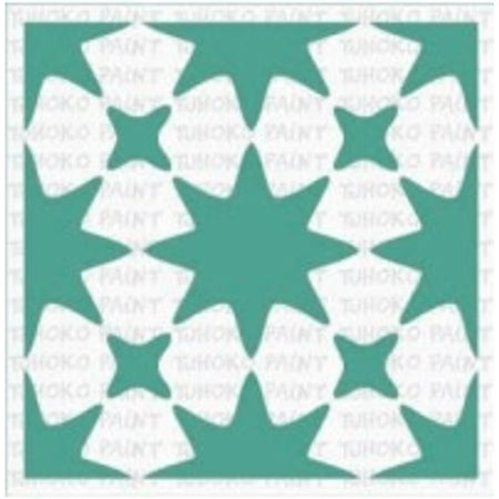 Teal 2022-150-7 paint stencil with a repeating geometric star and square pattern for craft projects.