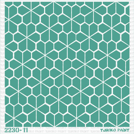 Teal and white 2022-30-11 paint stencil featuring a repeating geometric hexagonal pattern for crafting.