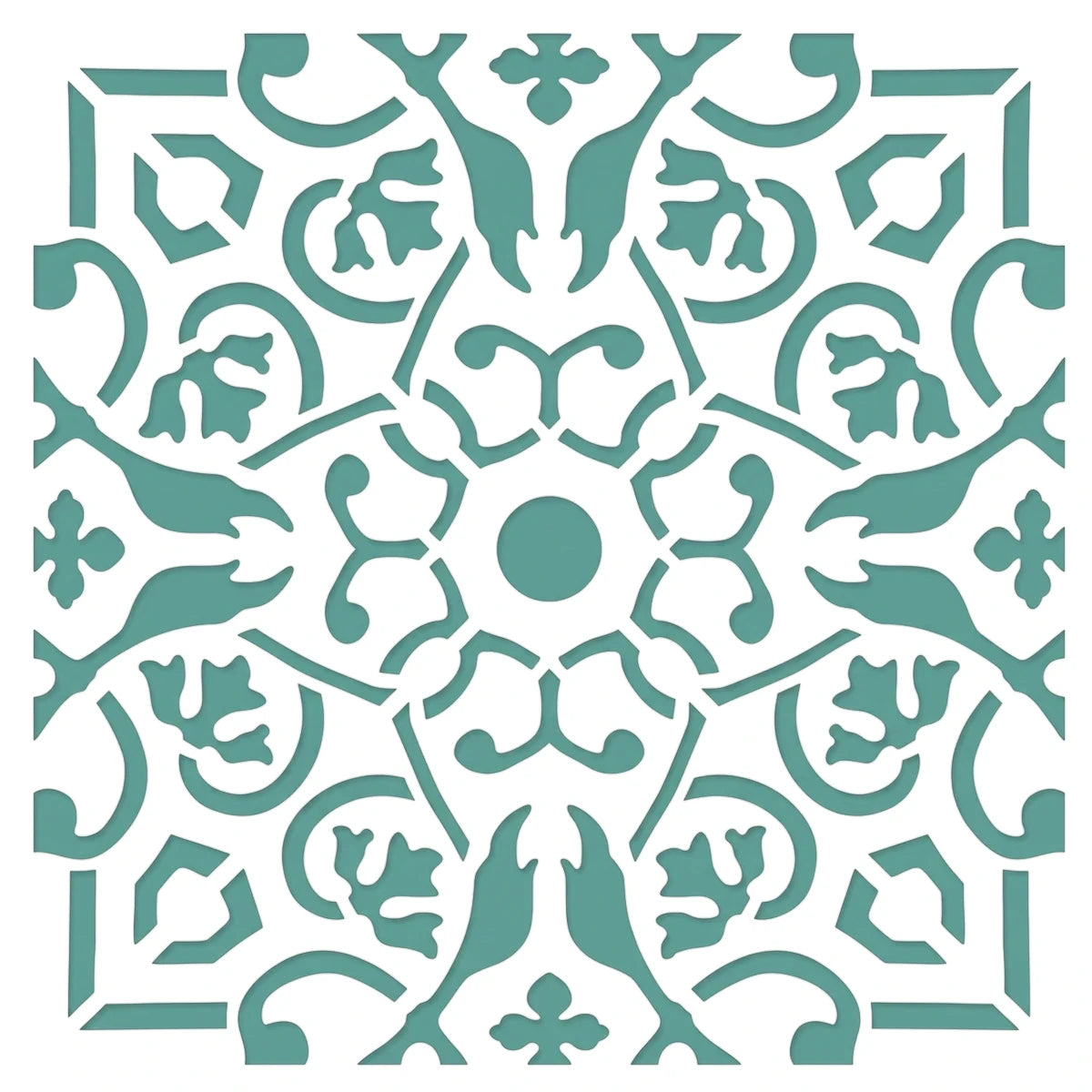 Teal 2022-30-5 paint stencil with intricate floral and scrollwork pattern for decorative projects.
