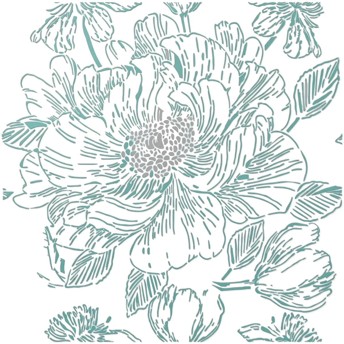 2022-30-9 Paint Stencils, featuring a detailed teal line art floral pattern on a white background, suitable for craft