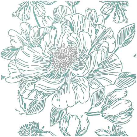 2022-30-9 Paint Stencils, featuring a detailed teal line art floral pattern on a white background, suitable for craft