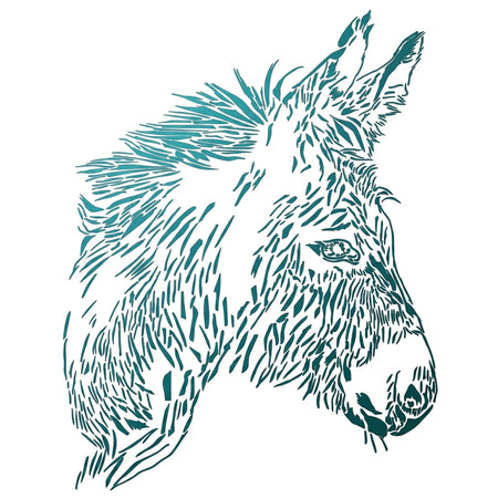 An intricate stencil of a donkey's head in a graphic style, perfect for painting and crafting projects.