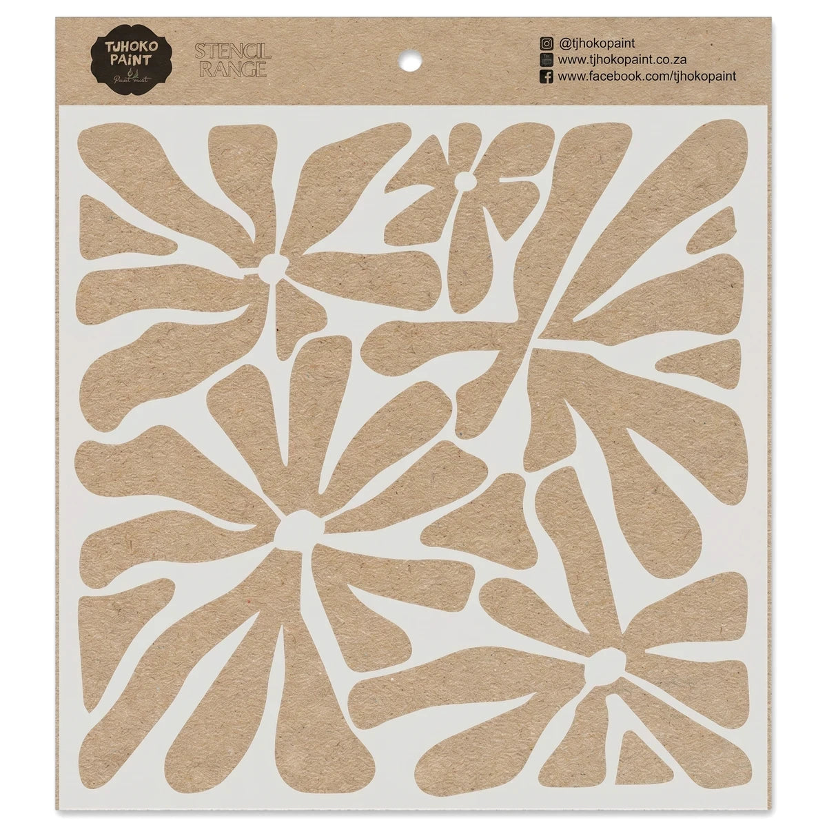 2024-150-1 Retro Flower Power Paint Stencils made of brown craft paper, featuring a bold floral cut-out pattern.