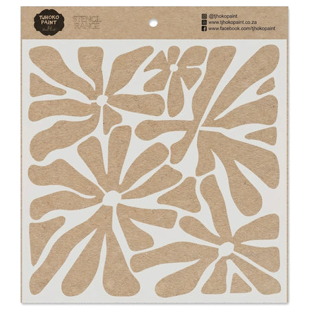 2024-150-1 Retro Flower Power Paint Stencils made of brown craft paper, featuring a bold floral cut-out pattern.