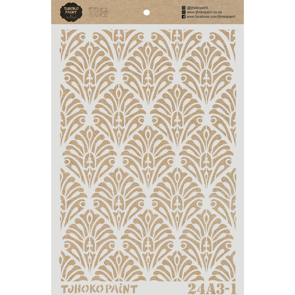 White 2024-A4-5 Moroccan Magic Paint Stencil featuring an intricate Art Deco-inspired fan pattern, suitable for various
