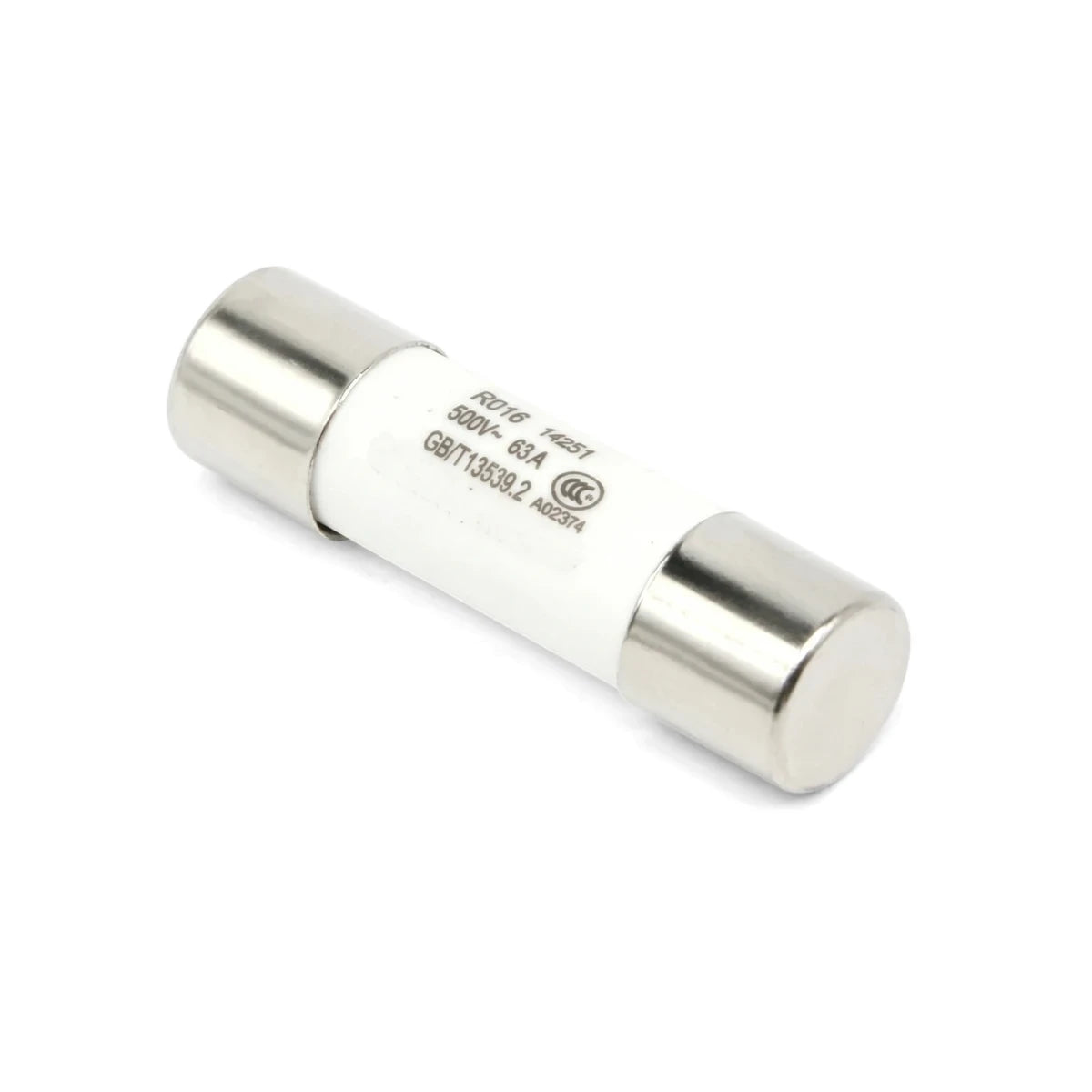 20Amp 1000Vdc fuse, a white ceramic cylinder with silver end caps, detailed with technical specifications.