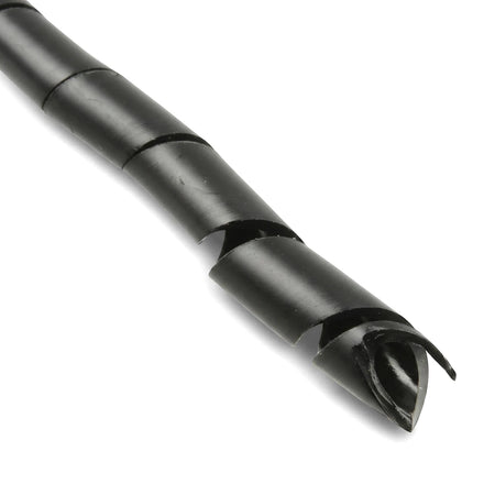 20mm black spiral wrapping for cable management, shown diagonally against a white background, highlighting its flexible
