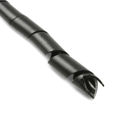 20mm black spiral wrapping for cable management, shown diagonally against a white background, highlighting its flexible