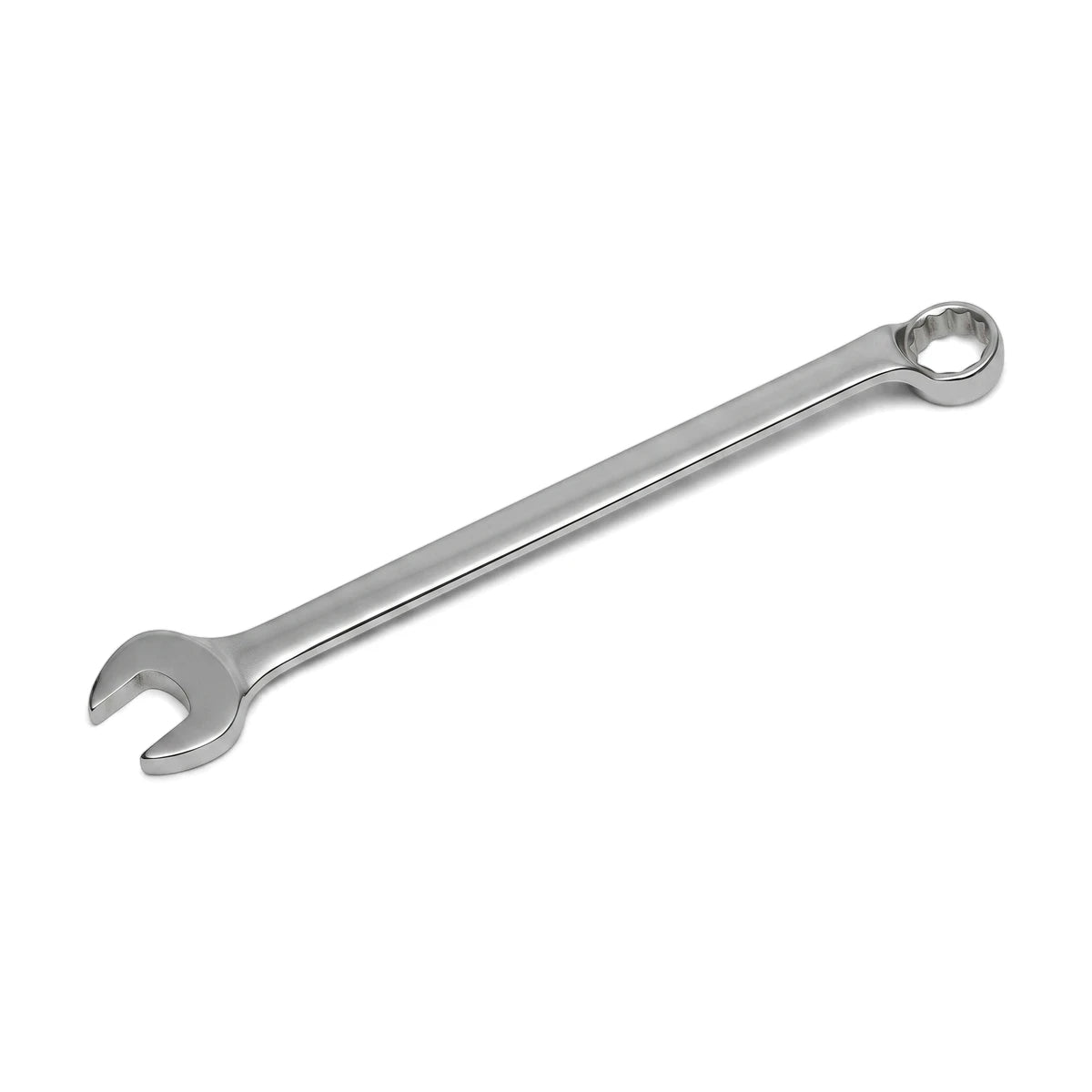 A silver metallic 23mm combination spanner, a versatile hand tool with an open-end and a box-end wrench, shown on a white