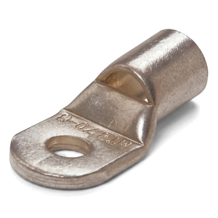 Silver metallic 25mm cable lug for electrical connections, shown from a slightly elevated angle.