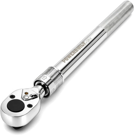 A chrome 3/4-inch drive quick-release ratchet with a knurled handle and "POWERBUILT" branding.