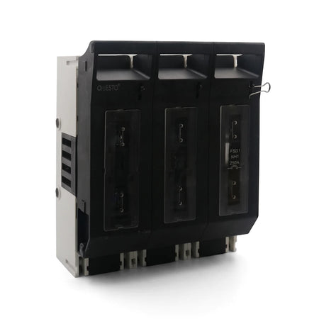 Black and white 3 Pole Fuse Switch Fuse Holder with 250A rating, showing three fuse compartments and OESTO branding.