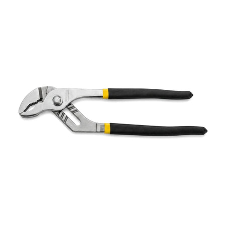 Silver and black 300mm groove joint pliers with yellow accents on the handles, displayed horizontally as a professional hand