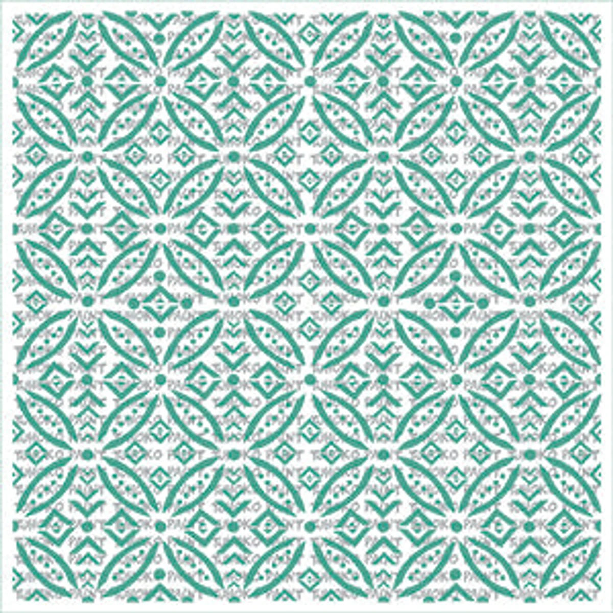30x30-5 Stencil 91 Paint Stencils showcasing an intricate repeating teal geometric pattern, perfect for crafting and home
