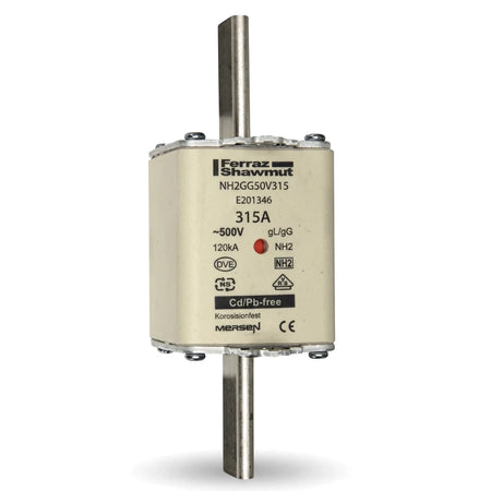 315A General Protection Fuse with double indicators, featuring a beige rectangular body and prominent metal terminals.