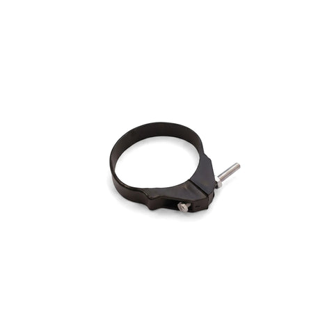 Black metal waste clamp and screw set, 32mm, featuring a circular band with two visible screws and a silver pin.