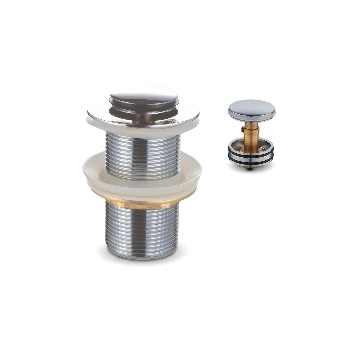 32mm chrome unslotted pop-up basin waste, a plumbing fixture used as a drain stopper, shown against a white background.