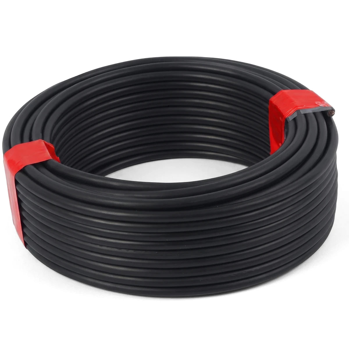 A coiled 4.00mm GP electrical wire in black, 10 meters long, secured with red ties, displayed on a white background.
