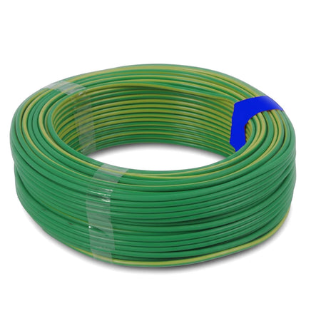 Coiled green and yellow 4.00mm electrical wire and cable, ideal for various electrical installations.