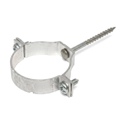 40mm silver aluminum holderbat bracket with a long screw for secure pipe mounting, shown at an angle on a white background.