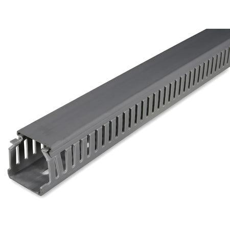 Gray 40X40 Slotted Trunking, shown from an elevated perspective, designed for efficient cable management.