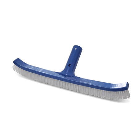 A blue 450mm Eazi-Fit pool brush with white bristles, designed for cleaning swimming pools, shown angled on a white