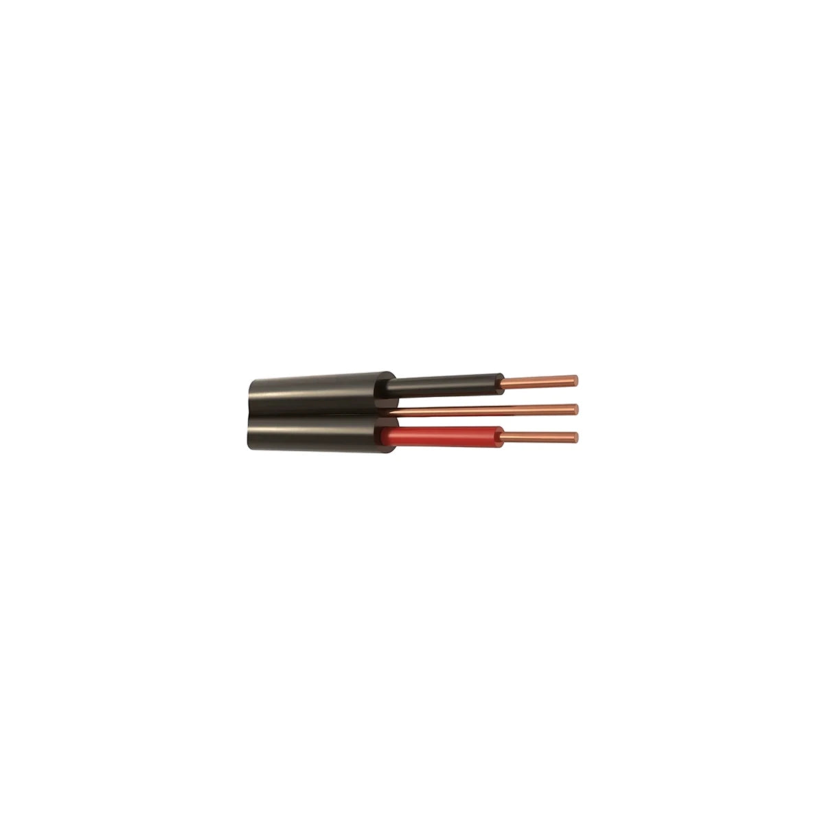 4mm Flat Twin and Earth electrical wires and cable with black and red insulation and exposed copper conductors.