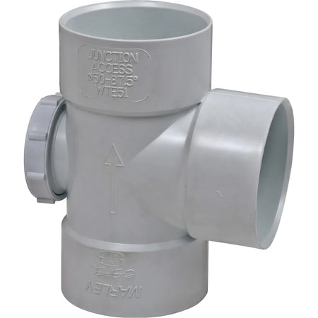 Light gray 50mm x 87.5-degree PVC soil/vent waste junction with an inspection eye, seen from a front angle.