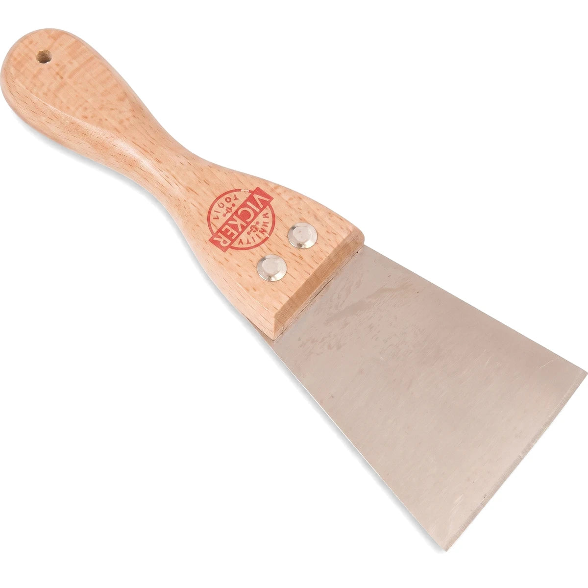 62 Strip Knife with a natural wood handle and a wide, angled silver metal blade for scraping.