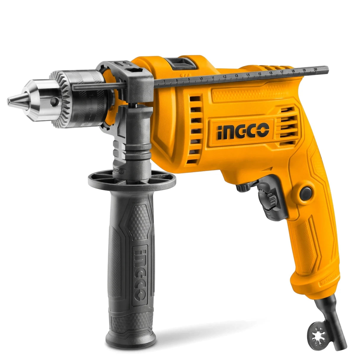 Yellow and black 680 Watt Impact Drill, a powerful handheld electric tool for various drilling tasks.