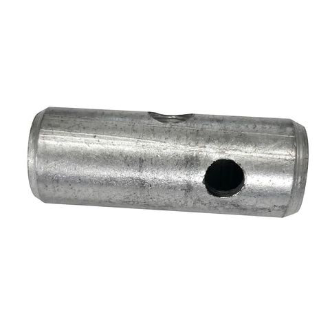 6mm Light Duty Drain Coupling, silver metallic cylindrical connector with two holes.