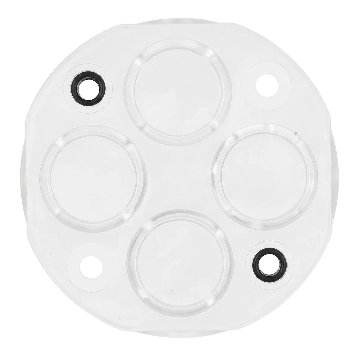 Round white 8 Hole 20mm Loop In Conduit Box cover, designed for electrical installations.