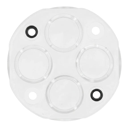 Round white 8 Hole 20mm Loop In Conduit Box cover, designed for electrical installations.