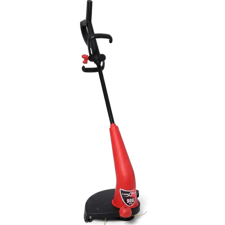A red and black 900W electric line trimmer weed eater, standing upright on a white background.