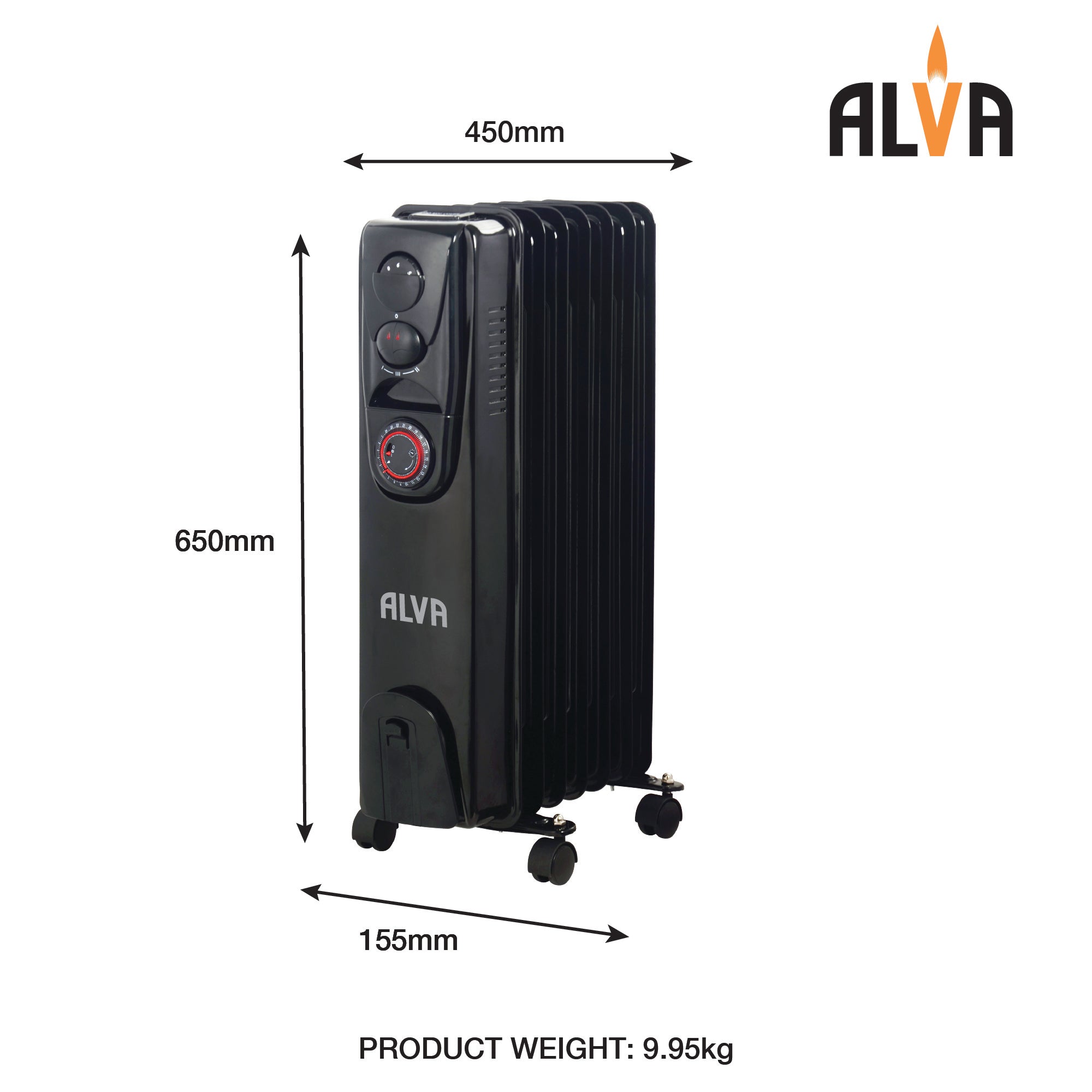 Alva 11 Fin 2500W Oil Heater With Timer