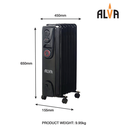 Alva 11 Fin 2500W Oil Heater With Timer