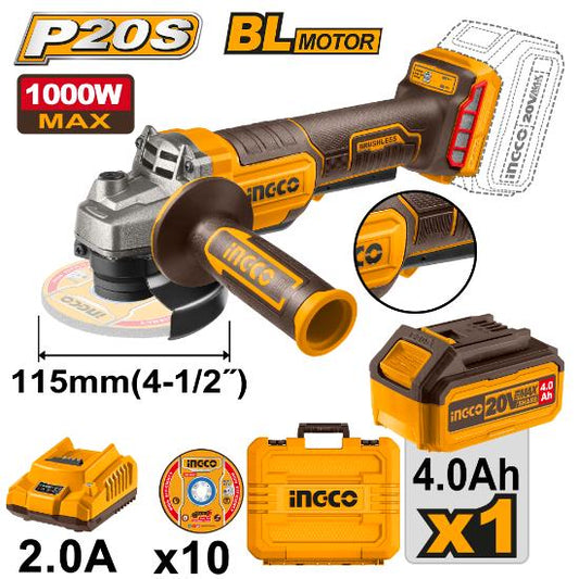 INGCO Lithium-ion Cordless angle grinder (20V)