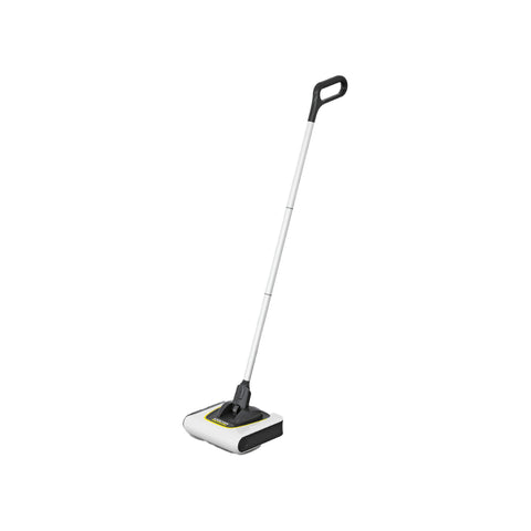 Karcher cordless electric broom with white and black base and long silver handle