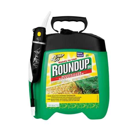 agroserve green backpack sprayer with a black top and white hose, label shows weed killer in a yellow panel
